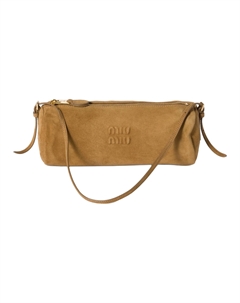 Женская сумка через плечо из телячьей замши верблюжьего коричневого цвета Miu miu