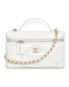 Золотая косметичка с двойным логотипом С женская белая Chanel