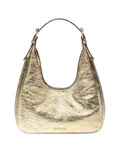 Сумка хобо из кракле кожи с одной лямкой малая женская светло-золотая Michael kors