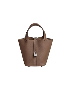 HERMES Пикотин Лок Клеменс Бычья кожа Сумка-корзинка Сумма-ведро Женская сумка 18 Этоп Серый слон Hermès