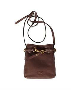 Кожаная сумка-ведро через плечо женская коричневая Miu miu