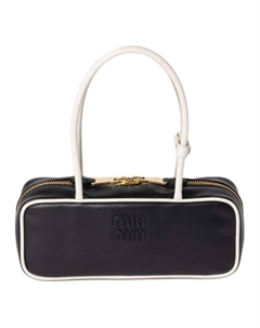 Кожаная женская сумка через плечо черно-белая Miu miu