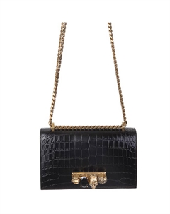 Ювелирная сумка-сэтчел из телячьей кожи с тиснением под крокодила Женская черная Alexander mcqueen