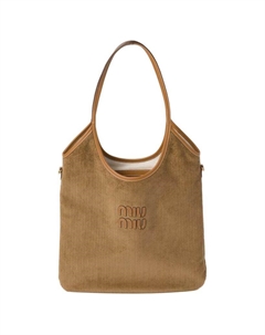 Сумка-шоппер из вельвета через плечо женская коричневого цвета Miu miu