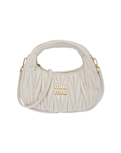 Странствующий матлассе из кожи наппа Мини-сумка хобо Белый Miu miu