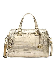 Сумка через плечо из кожи с тиснением под крокодила среднего размера унисекс пшеничная волна золото Michael kors