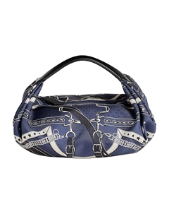 HERMES Сумка обеденная из шелка и кожи, Indigo Blue & Black Hermès