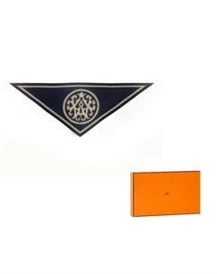 HERMES Кашемировый вязаный шаль синий, Blue Hermès