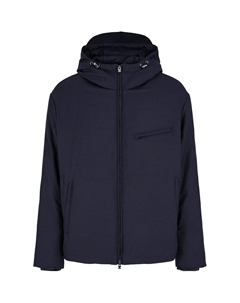 Пуховик с капюшоном на молнии из водоотталкивающей смеси с натуральной шерстью, Marine Blue Emporio armani