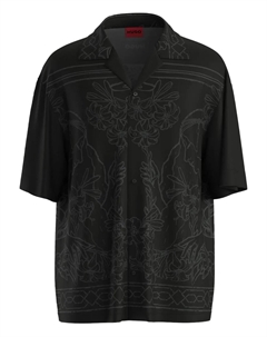 Рубашка с цветочным принтом, черный Hugo