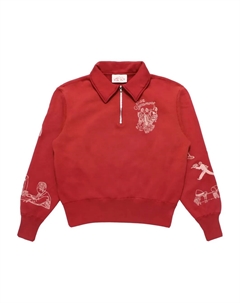 Вязаный пуловер с графикой ресторана и молнией до половины, красный Samuel zelig