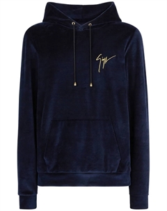 Бархатное худи с вышитым логотипом, синий Giuseppe zanotti