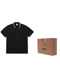 Футболка-поло в полоску из хлопка, черный + упаковка в подарочном пакете (включая подарочный пакет) Burberry