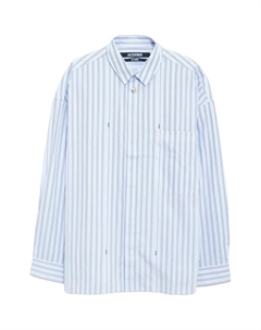 Футболка с логотипом и стразами в полоску, синяя Jacquemus