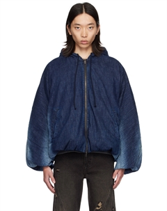 Темно-синяя джинсовая куртка-пуховик с капюшоном Lesugiatelier