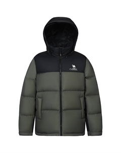 Цветной стеганый пуховик с капюшоном и воротником стойкой, Forest Green - Midnight Black Camel