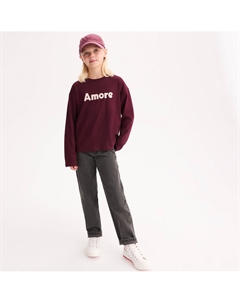 Футболка с длинными рукавами с набивной надписью Amore красный La redoute collections