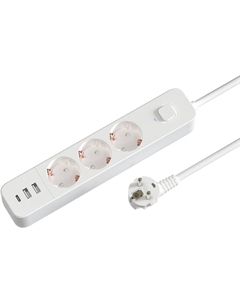 Сетевой фильтр, 3-розетки, 2xUSB, 1xUSB Type-C, 2 м, белый (EPS-3-CU2-W-2) Гарнизон