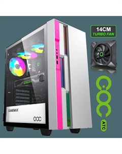 Корпус Brufen C3 WP, ATX, Midi-Tower, USB 3.1, RGB подсветка, белый/розовый, без БП Gamemax