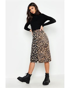 Атласная юбка миди на пуговицах Splice с леопардовым принтом Boohoo