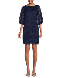 Платье-трапеция с цветочным кружевом, темно-синий Vince camuto