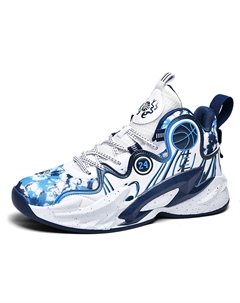Скользоустойчивые износостойкие баскетбольные кроссовки мидтоп Unisex бело-синие, цвет White Blue Tonybear