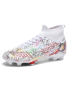 Унисекс футбольные бутсы мидтоп черно-бело-зеленые с бело-красными вставками, цвет White Red Tonybear