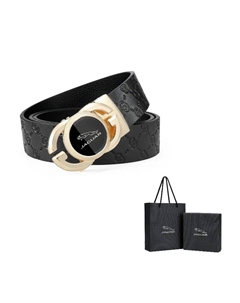 Мужской кожаный ремень с автоматической пряжкой и ажурным дизайном золотистого цвета шириной 3.5 см, Gold Jaguar