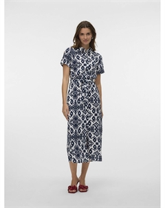 Платье длинное с принтом и воротником-стойкой синий Vero moda