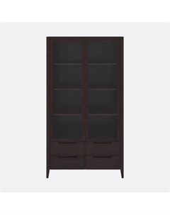 Шкаф-библиотека из ясеня со стеклянными фасадами и ящиками каштановый So'home