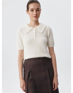 Вязаное поло c ажурным воротником из смесовой шерсти Sela