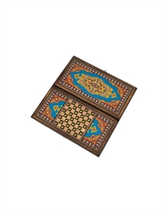 Нарды + Шашки Сирия Голубые малые (Россия, дерево, 40х20х4 см) Nobrand