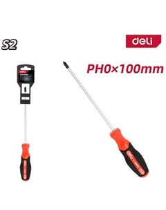 Отвертка крестовая Deli DL3454 PH0x100мм сталь S2, матовый стержень, двухкомпонентная прорезиненная рукоять