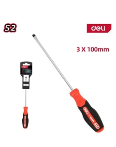 Отвертка шлицевая Deli DL3441 SL3x100мм сталь S2, матовый стержень, двухкомпонентная прорезиненная рукоять