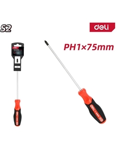 Отвертка крестовая Deli DL3456 PH1x75мм сталь S2, матовый стержень, двухкомпонентная прорезиненная рукоять