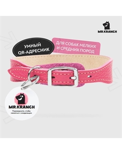 Ошейник для собак из натуральной кожи с QR-адресником, розовый 22-26см Mr.kranch