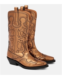 Черные женские сапоги из искусственной кожи до колена, бронзовый Ganni