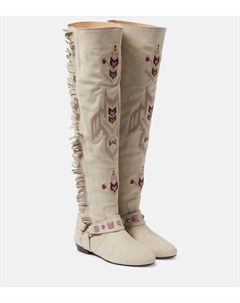 Вышитые замшевые сапоги Soksa до колена, Chalk Isabel marant