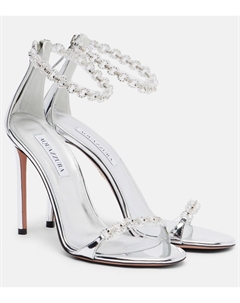 Босоножки из металлизированной кожи с отделкой Bijoux 105, серебряный Aquazzura