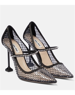 Туфли-лодочки из сетки, украшенные кристаллами, Nero Miu miu