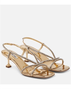 Сандалии из металлизированной кожи с декором, Platino Miu miu