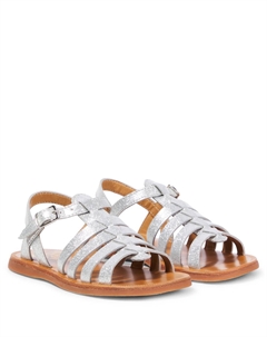 Сандалии из блестящей кожи с металлическим блеском Plagette, Cuir Glitter Lisse Argent Pom d'api