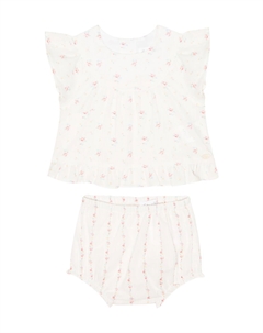 Комплект детского платья с цветочным принтом и панталон, Blanc Tartine et chocolat