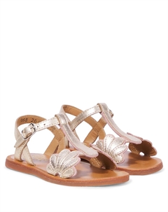 Сандалии из металлизированной кожи Plagette Bloom, Gala - Laminato Rosa - Platine Pom d'api