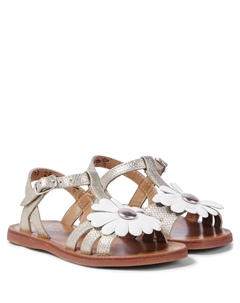 Сандалии из металлизированной кожи Plagette Big Flo, Margherita Platine Pom d'api