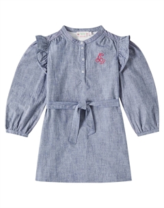 Платье Tosca из хлопка с оборками, Bleu Moyen Bonpoint