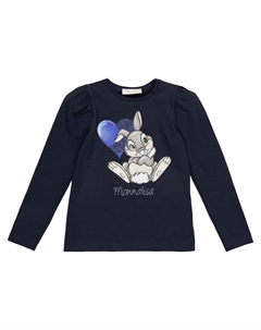 Футболка с длинными рукавами и принтом кролика, Blu Scuro Monnalisa