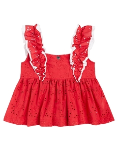 Вышитый топ из хлопкового муслина, Rosso Monnalisa