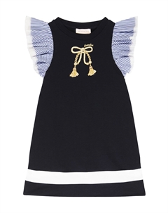 Платье из вышитого хлопкового джерси, Blu+Bianco Monnalisa