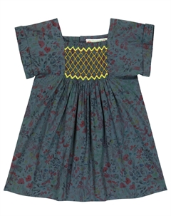 Платье Baby Pais из хлопка с цветочным принтом и сборками, Slate Grey Bonpoint